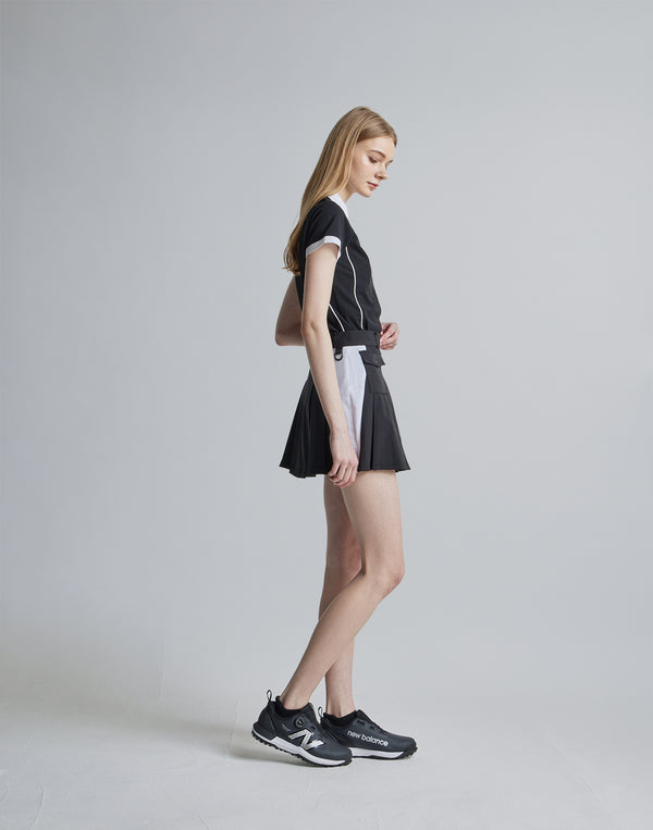 CRONOS BLACK SIDE LINE SKIRT [BLACK×WHITE]