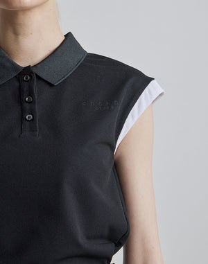 CRONOS BLACK SLEEVELESS POLO [WHITE]