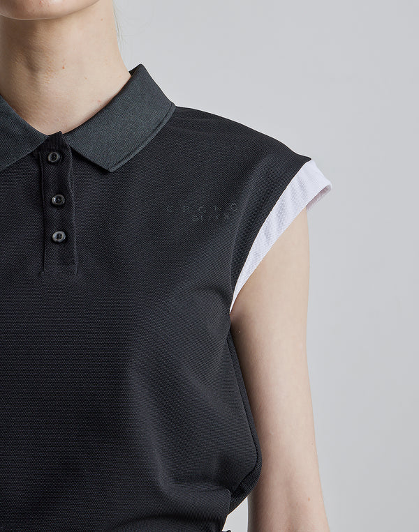 CRONOS BLACK SLEEVELESS POLO [WHITE]