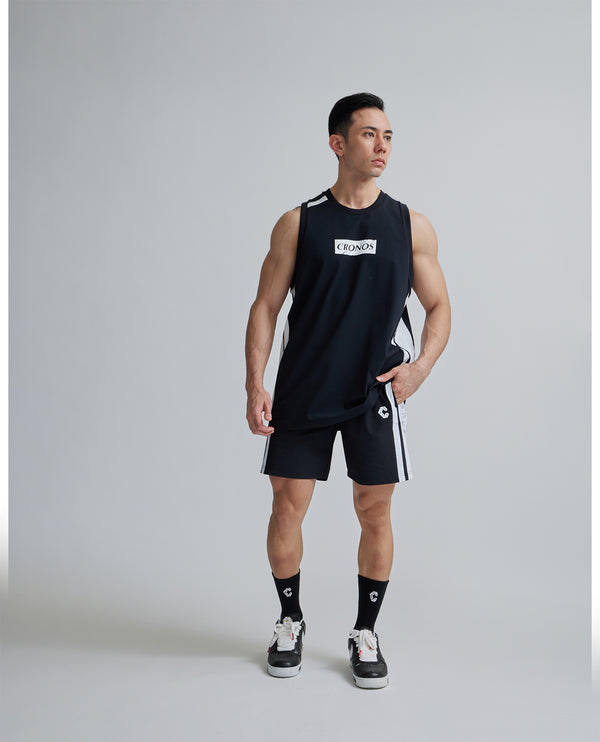 CRONOS 2LINE MESH SLEEVELESS【BLACK×WHITE】