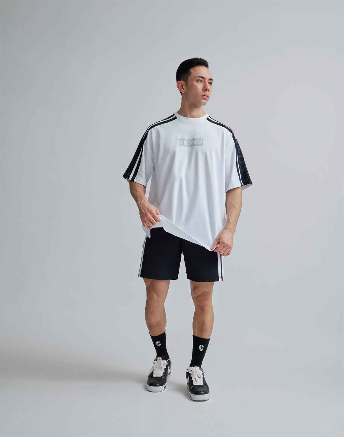 CRONOS W-FACE 2LINE OVERSAIZE T-SHIRTS【WHITE×BLACK