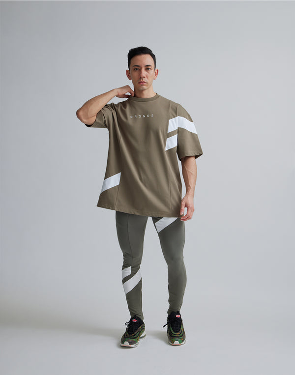 CRONOS DIAGONAl STRIPE OVERSAIZE T-SHIRTS【TAUPE】