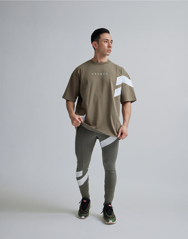 CRONOS DIAGONAl STRIPE OVERSAIZE T-SHIRTS【TAUPE】