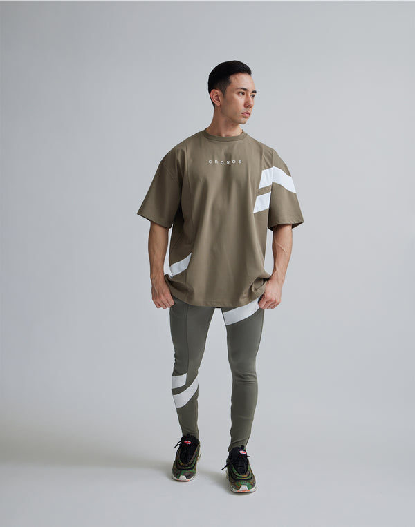 CRONOS DIAGONAl STRIPE OVERSAIZE T-SHIRTS【TAUPE】