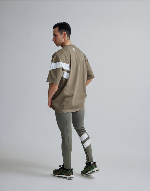 CRONOS DIAGONAl STRIPE OVERSAIZE T-SHIRTS【TAUPE】
