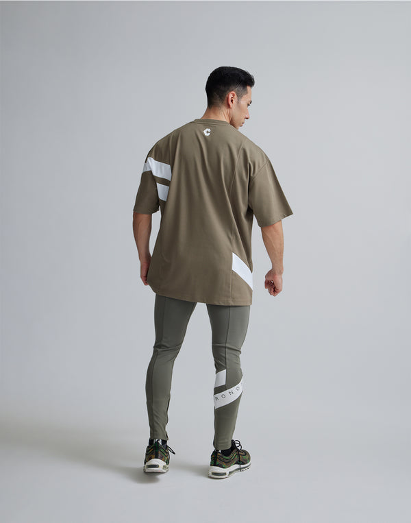 CRONOS DIAGONAl STRIPE OVERSAIZE T-SHIRTS【TAUPE】