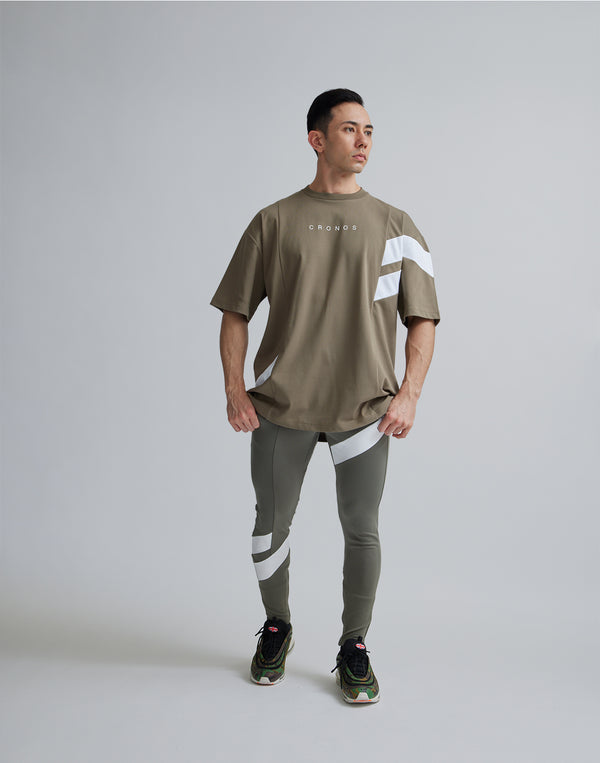 CRONOS DIAGONAl STRIPE OVERSAIZE T-SHIRTS【TAUPE】