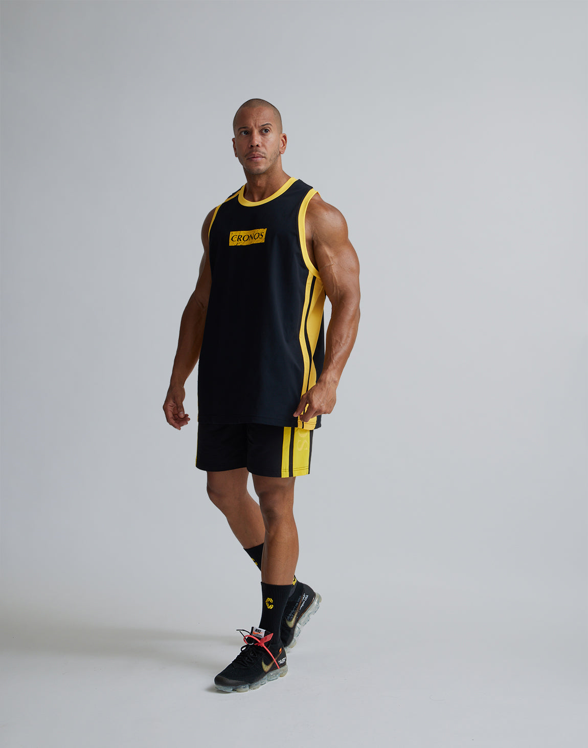クロノス　メッシュノースリーブトップス CRONOS Mesh back sleeveless【BLACK×YELLOW】