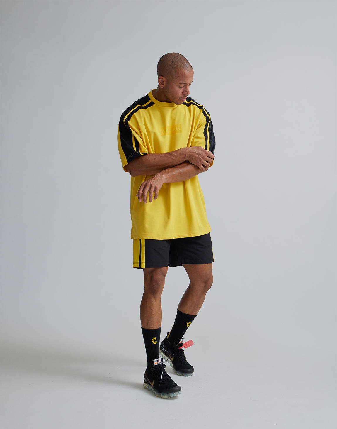 CRONOS W-FACE 2LINE OVERSAIZE T-SHIRTS【YELLOW×BLACK
