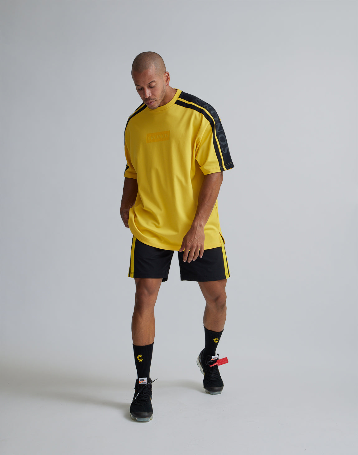CRONOS W-FACE 2LINE OVERSAIZE T-SHIRTS【YELLOW×BLACK