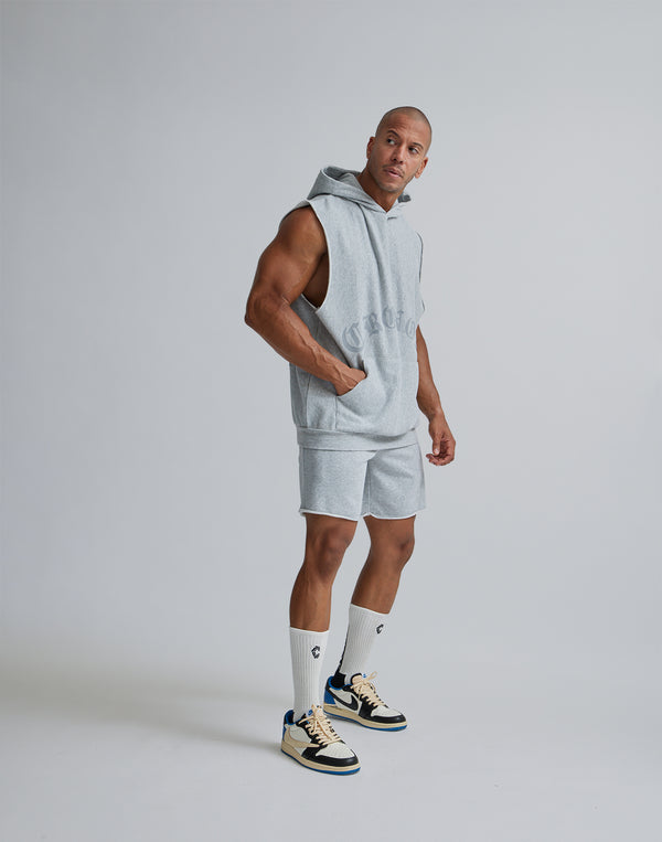 CRONOS BLACK LETTER LOGO SLEEVELESS HOODIE【GRAY】