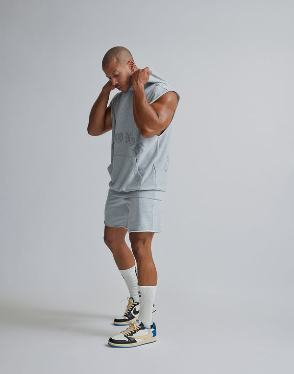 CRONOS BLACK LETTER LOGO SLEEVELESS HOODIE【GRAY】