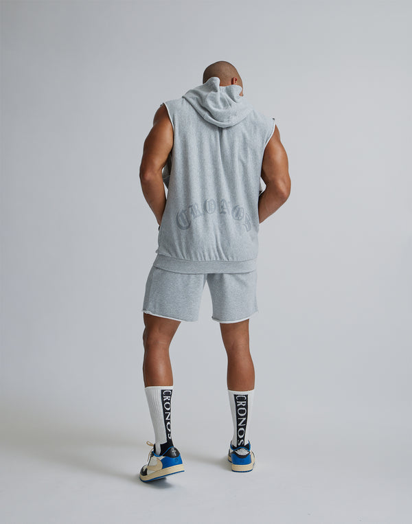 CRONOS BLACK LETTER LOGO SLEEVELESS HOODIE【GRAY】