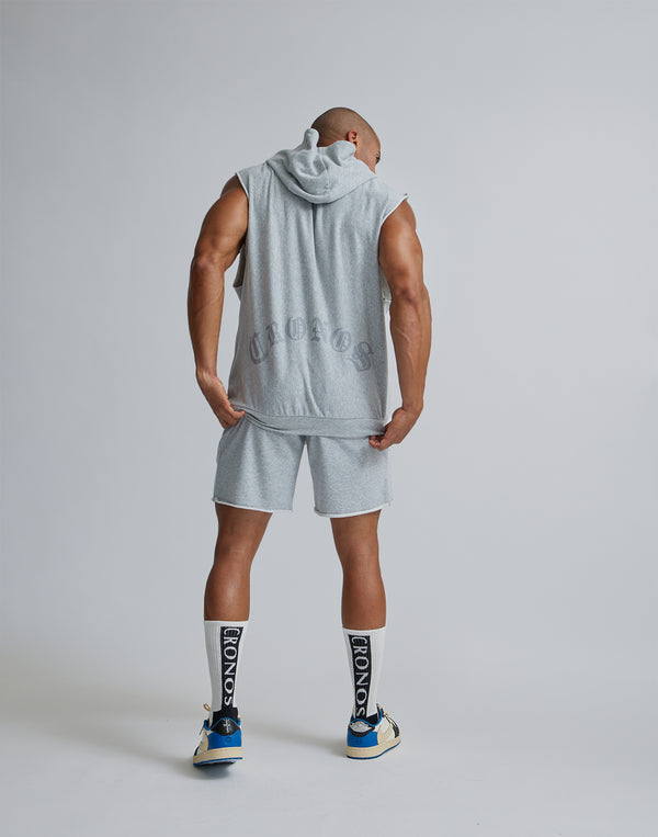 CRONOS BLACK LETTER LOGO SLEEVELESS HOODIE【GRAY】