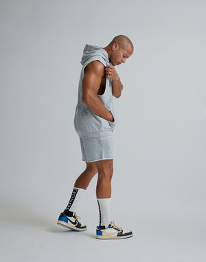 CRONOS BLACK LETTER LOGO SLEEVELESS HOODIE【GRAY】