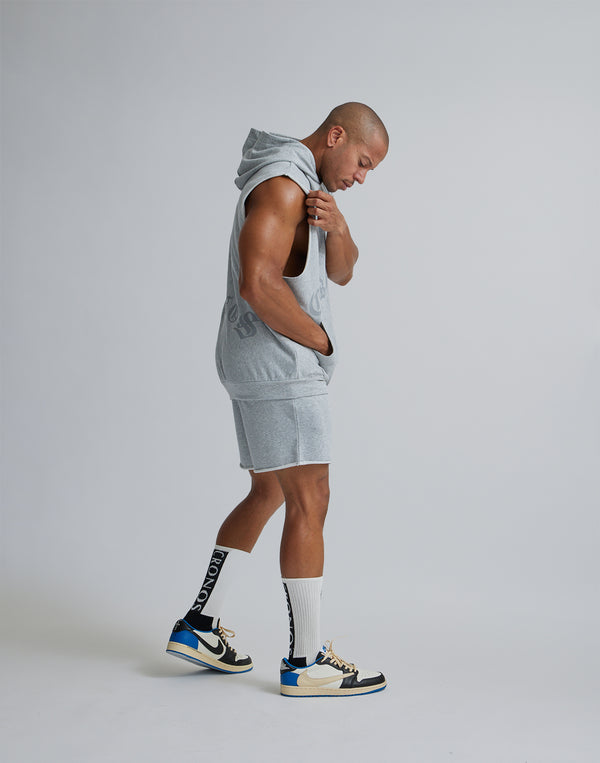 CRONOS BLACK LETTER LOGO SLEEVELESS HOODIE【GRAY】