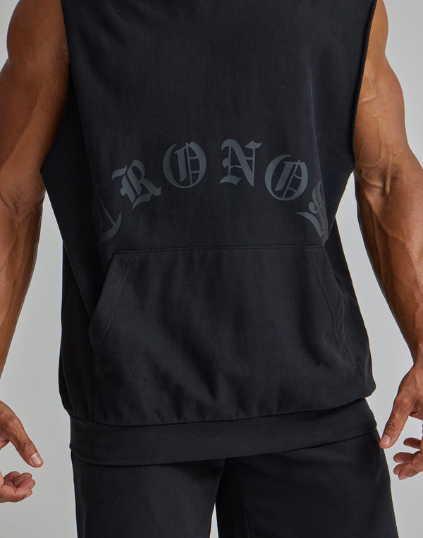 CRONOS BLACK LETTER LOGO SLEEVELESS HOODIE【GRAY】