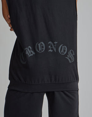 CRONOS BLACK LETTER LOGO SLEEVELESS HOODIE【GRAY】