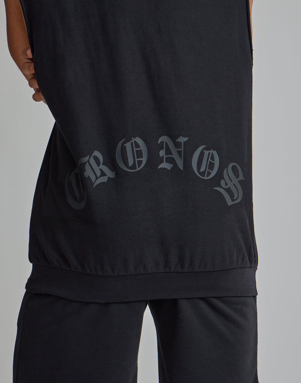 CRONOS BLACK LETTER LOGO SLEEVELESS HOODIE【GRAY】