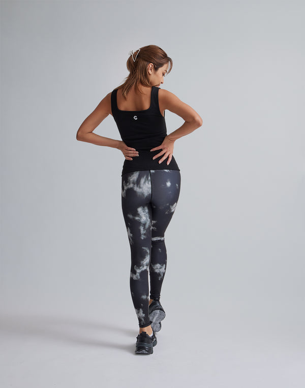 CRONOS WOMEN TIE DYE LEGGINGS【BLACK】