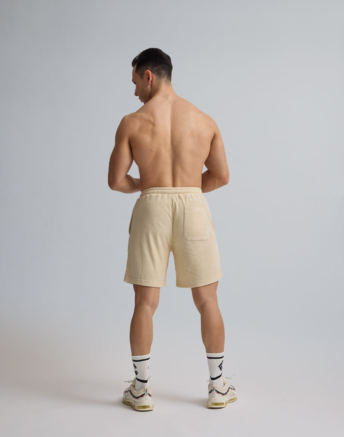 CRONOS EMBROIDERY BOXLOGO BAMBOOPILE SHORTS【EGGSHELL