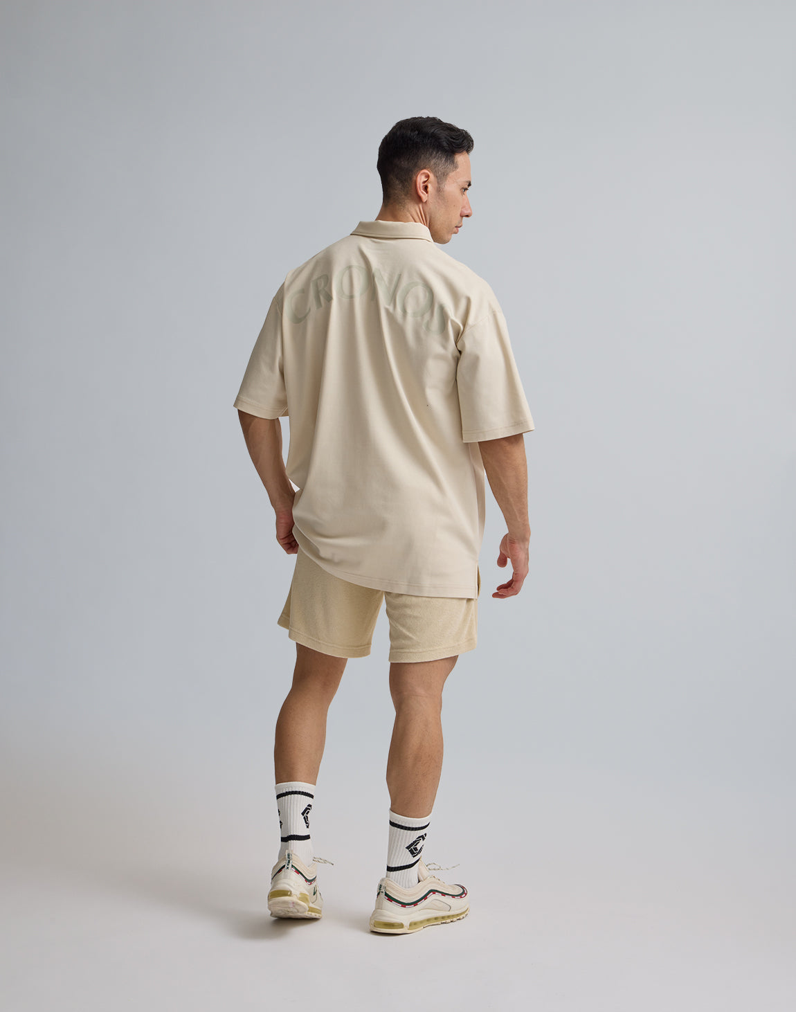 CRONOS EMBROIDERY BOXLOGO BAMBOOPILE SHORTS【EGGSHELL
