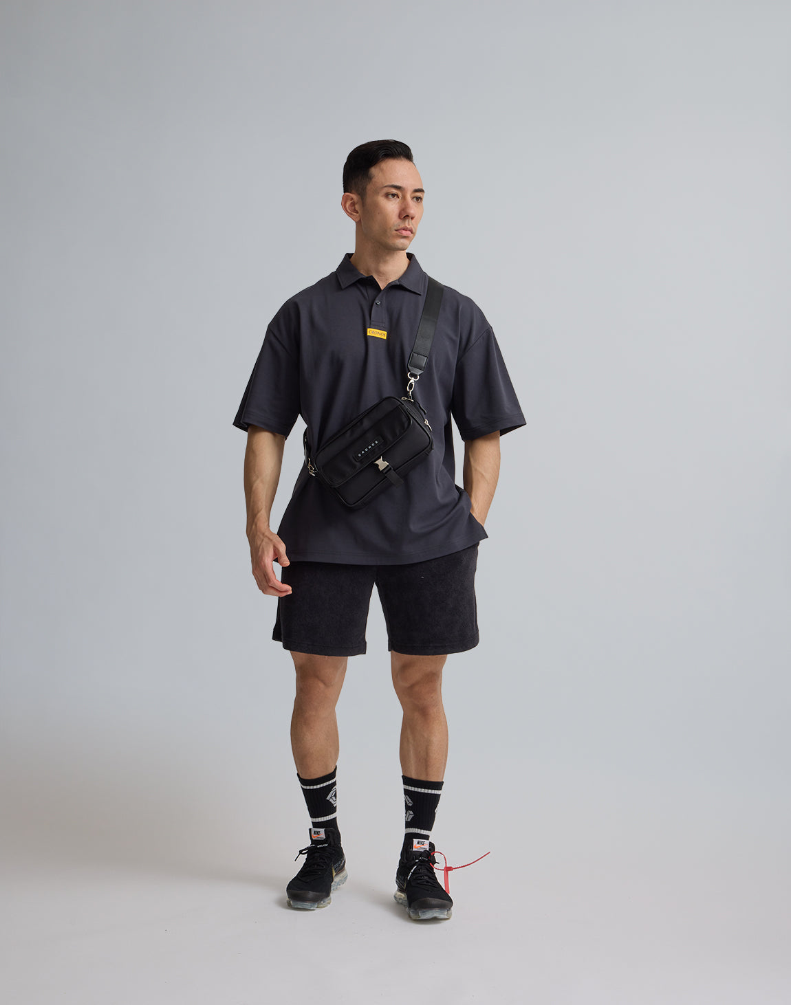 CRONOS EMBROIDERY BOXLOGO POLO SHIRT【OFFBLACK】 – クロノス