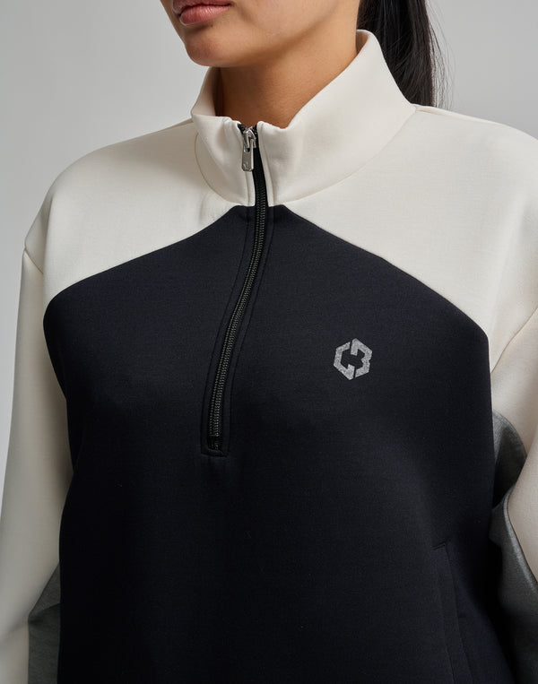 CRONOS BLACK COLOR-BLOCK DESIGN HALF-ZIP【WHITE】