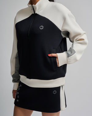 CRONOS BLACK COLOR-BLOCK DESIGN HALF-ZIP【WHITE】