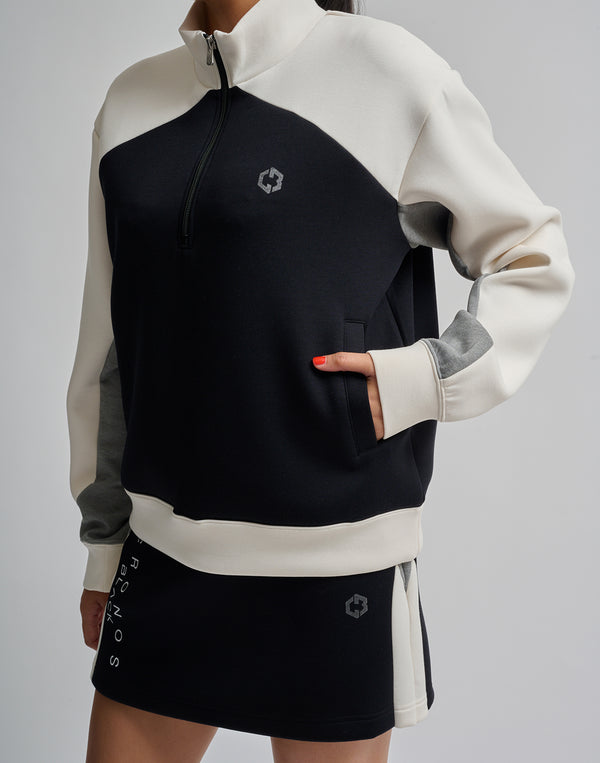 CRONOS BLACK COLOR-BLOCK DESIGN HALF-ZIP【WHITE】
