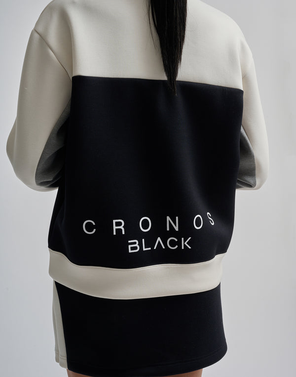 CRONOS BLACK COLOR-BLOCK DESIGN HALF-ZIP【WHITE】