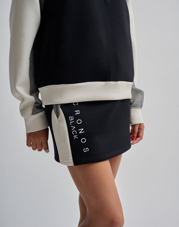 CRONOS BLACK COLOR-BLOCK DESIGN SKIRT【BLACK】