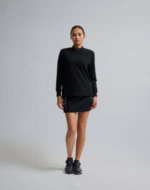 CRONOS BLACK COLOR-BLOCK DESIGN SKIRT【BLACK】