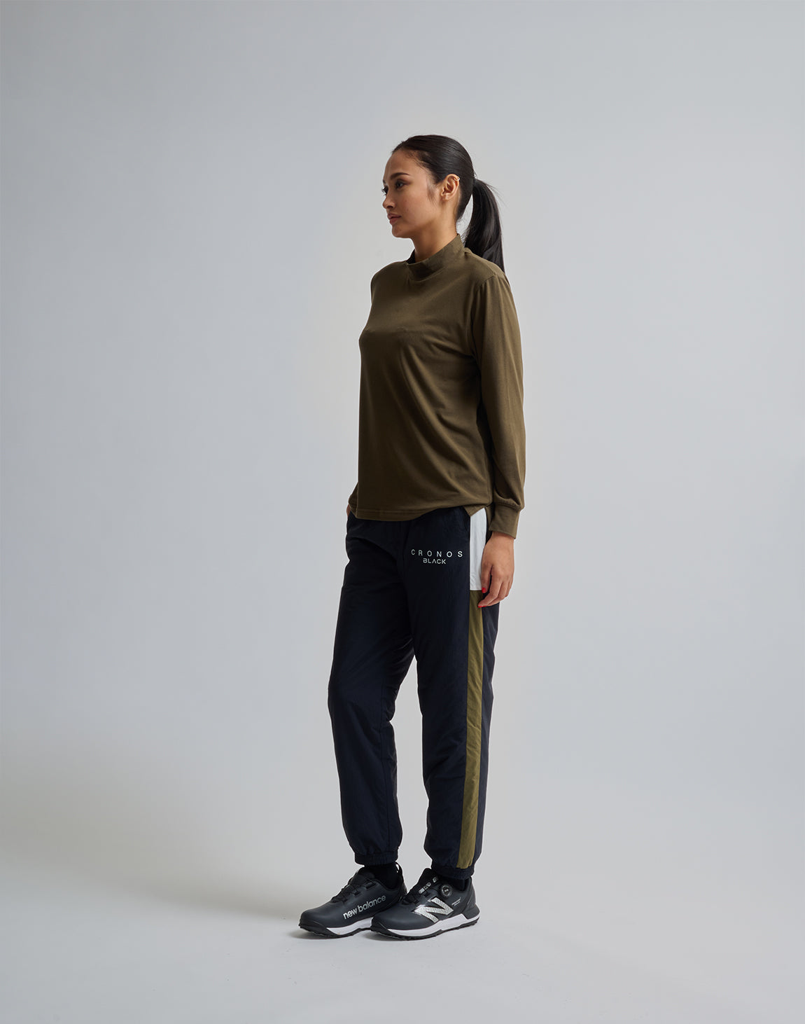 CRONOS BLACK MOCK NECK LONG SLEEVE T-SHIRT【KHAKI】