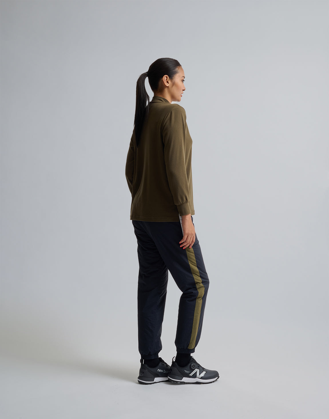 CRONOS BLACK MOCK NECK LONG SLEEVE T-SHIRT【KHAKI