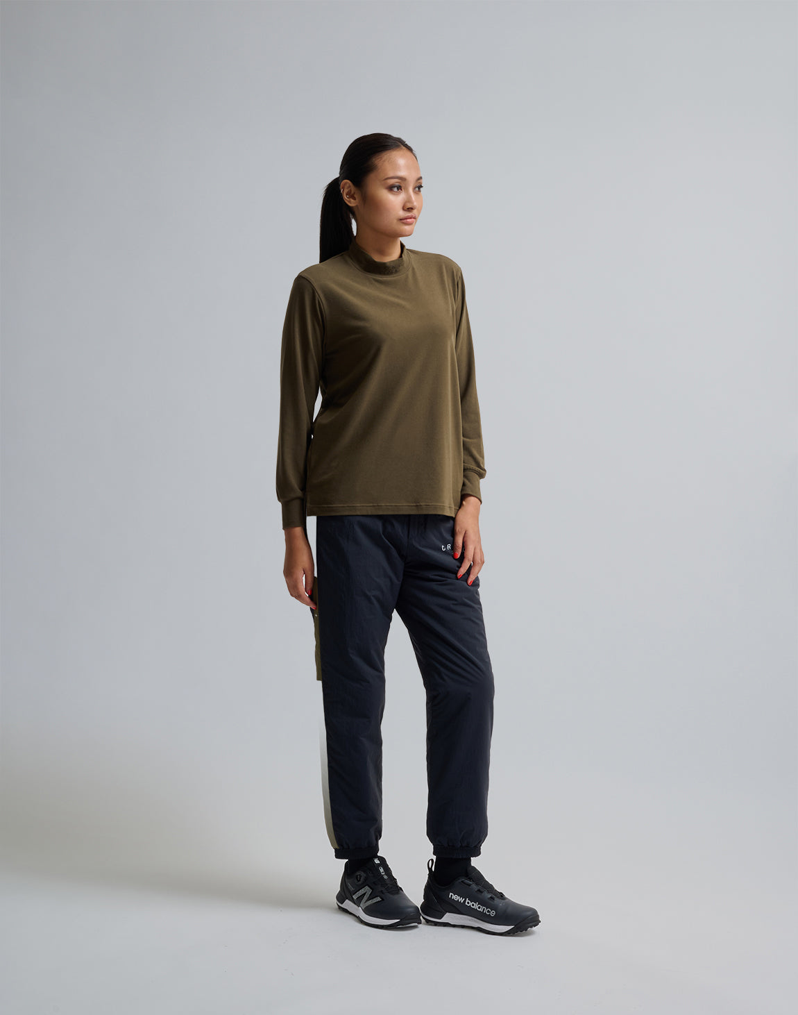 CRONOS BLACK MOCK NECK LONG SLEEVE T-SHIRT【KHAKI】