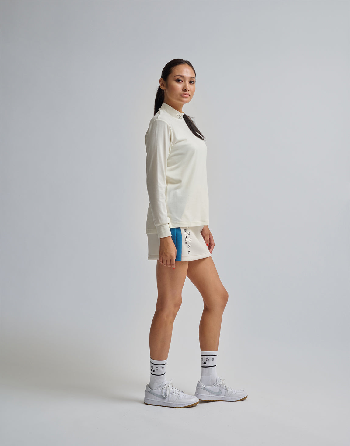 CRONOS BLACK COLOR-BLOCK DESIGN SKIRT【WHITE】