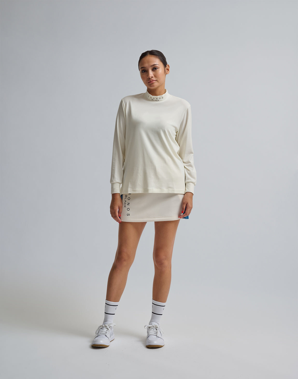 CRONOS BLACK COLOR-BLOCK DESIGN SKIRT【WHITE】