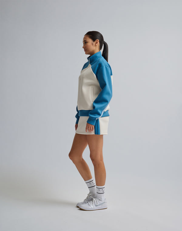 CRONOS BLACK COLOR-BLOCK DESIGN HALF-ZIP【WHITE】