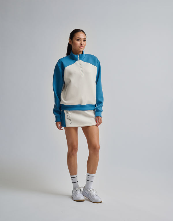 CRONOS BLACK COLOR-BLOCK DESIGN HALF-ZIP【WHITE】