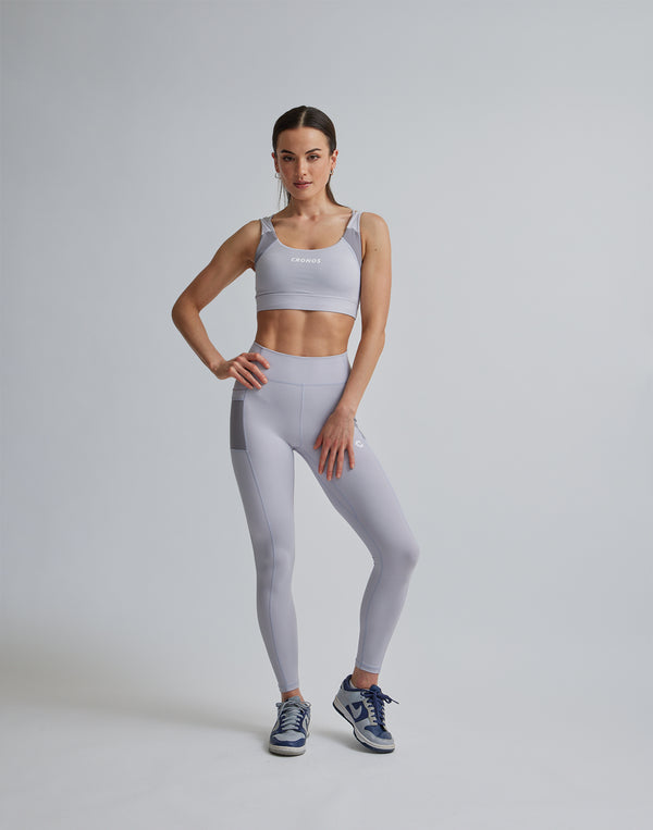 CRONOS WOMEN SPORTS MESH LEGGINGS【GRAY】