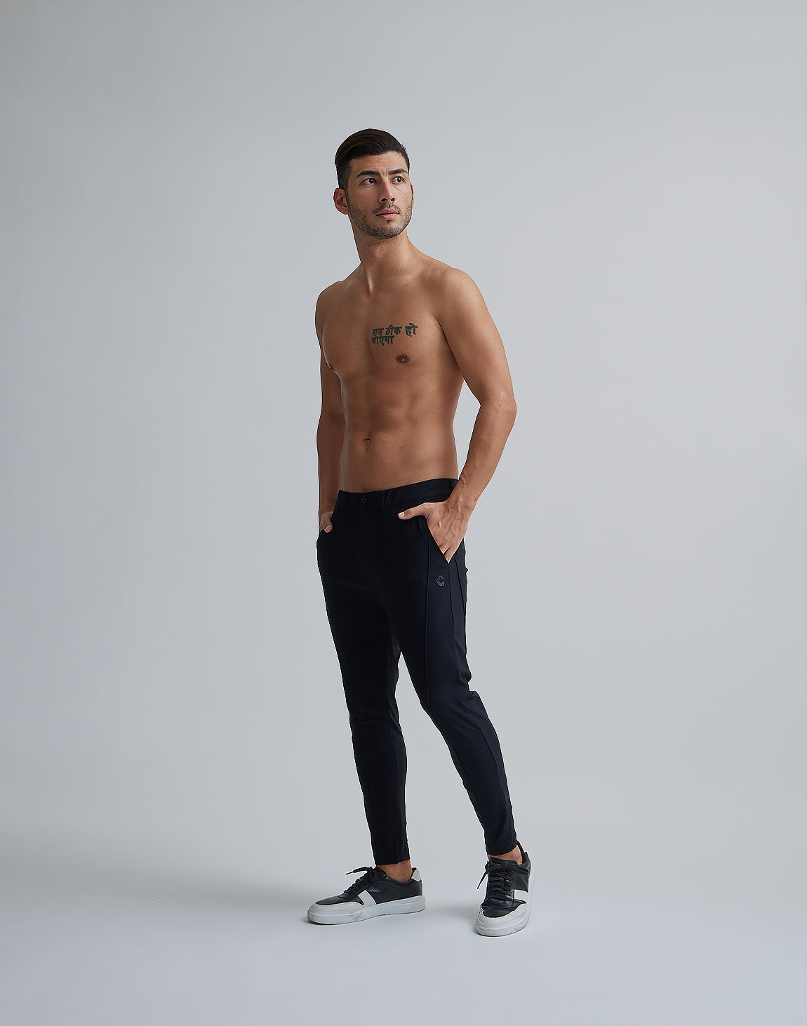 CRONOS BLACK PIN TUCK STRETCH PANTS