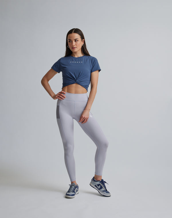 CRONOS WOMEN SPORTS MESH LEGGINGS【GRAY】