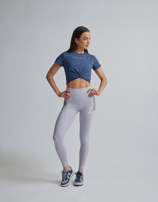 CRONOS WOMEN SPORTS MESH LEGGINGS【GRAY】