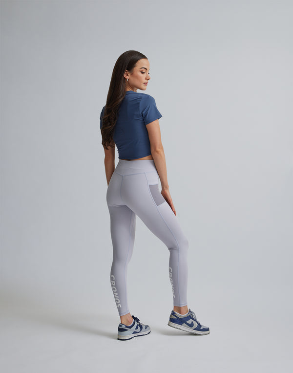 CRONOS WOMEN SPORTS MESH LEGGINGS【GRAY】
