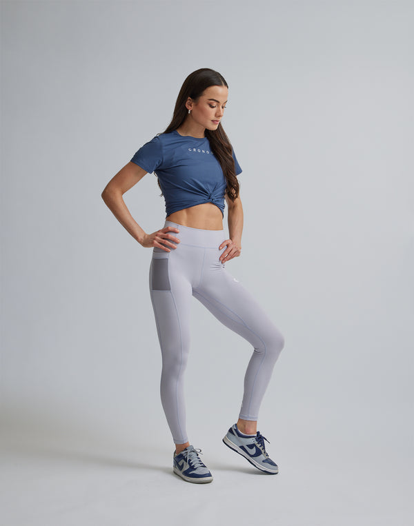CRONOS WOMEN SPORTS MESH LEGGINGS【GRAY】