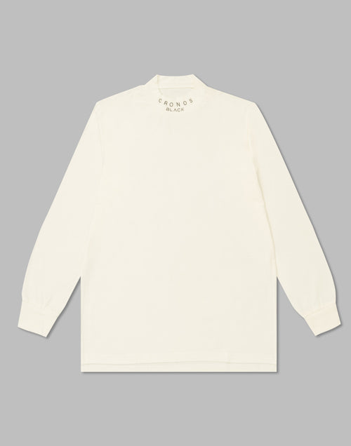 CRONOS BLACK MOCK NECK LONG SLEEVE T-SHIRT【WHITE】