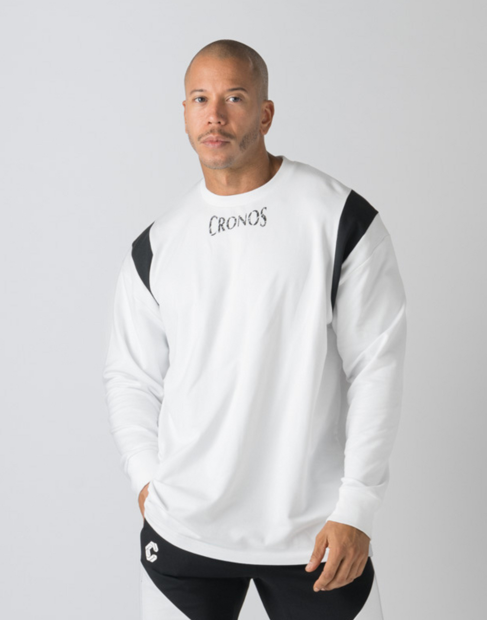 CRONOS SHOULDER REGION LINE LONG SLEEVE T 【WHITE】