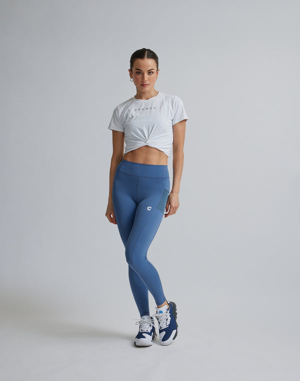 CRONOS WOMEN SPORTS MESH LEGGINGS【BLUE】