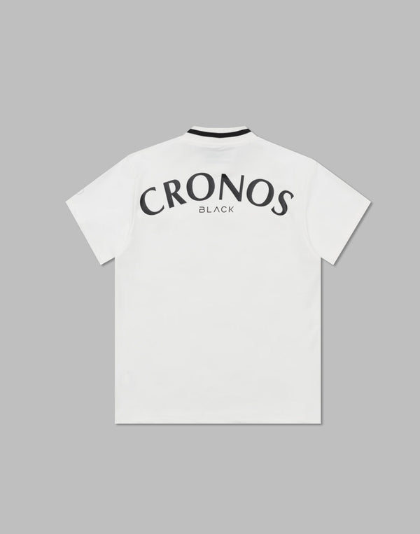 CRONOS 黑色立領大LOGO短袖襯衫 [白×黑]